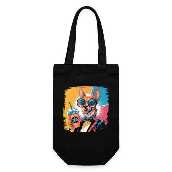 Corgi im Retro-Look mit Drink und Style - Geschenkbeutel für Flaschen - Schwarz - Vorne