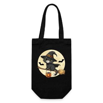 Süße Katze Hexe Halloween Schwarze Katze - Geschenkbeutel für Flaschen - Schwarz - Vorne