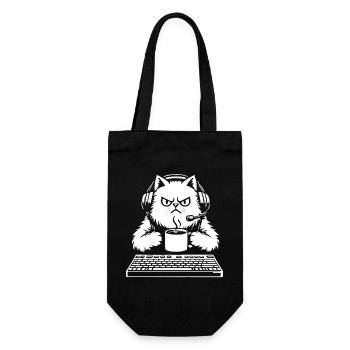 Chat grognon gamer café et clavier - Gift Bag for Bottles - black - Front