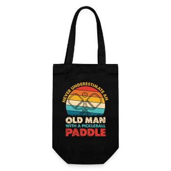 Alter Mann mit Pickleball Paddel - Geschenkbeutel für Flaschen - Schwarz - Vorne