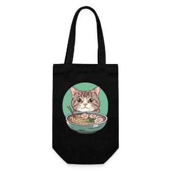 Cat with Ramen: Noodle Purring - Gift Bag for Bottles - black - Front