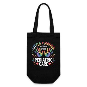 Kleine Hände, bunte Welt Pädiatrie - Geschenkbeutel für Flaschen - Schwarz - Vorne
