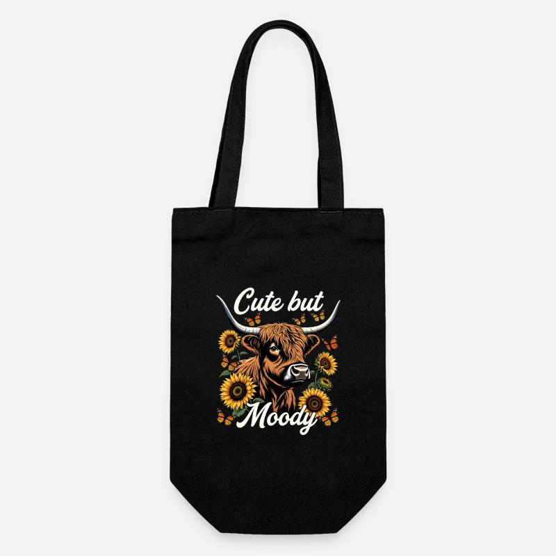 Cute But Moody Scottish Cow - Gift Bag for Bottles - black
