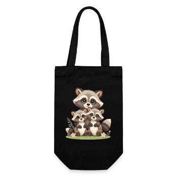 Raccoon Family Trio Illustration - Gift Bag for Bottles - black - Front