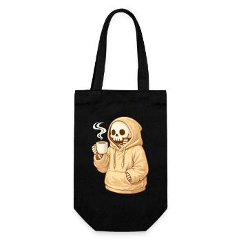Cozy Skelett im Hoodie mit Tasse - Geschenkbeutel für Flaschen - Schwarz - Vorne