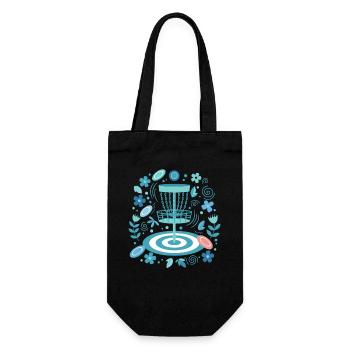 Disc Golf Basket Floral Flying Disc Golf Scene Fun - Gift Bag for Bottles - black - Front