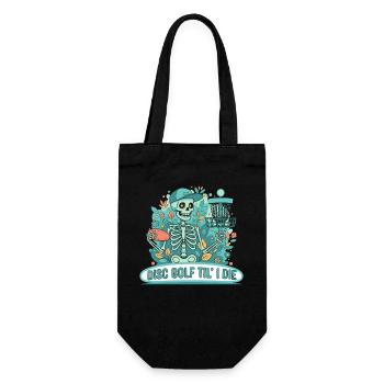 Disc Golf Til I Die Skeleton Lustiger Disc-Golfer - Geschenkbeutel für Flaschen - Schwarz - Vorne
