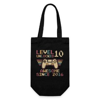 Level 10 Unlocked Gamer 10 Birthday Gift - Gift Bag for Bottles - black - Front