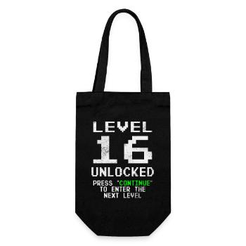 Level Unlocked Gamer Geburtstag 16 Jahre - Geschenkbeutel für Flaschen - Schwarz - Vorne