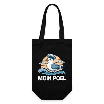 Ostsee MOIN POEL Souvenier Möwe Lustiges - Geschenkbeutel für Flaschen - Schwarz - Vorne