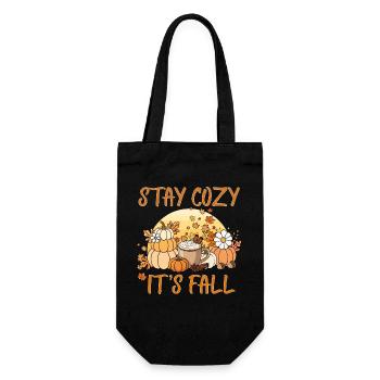 Stay Cozy It’s Fall – Pumpkin Spice Autumn Coffee - Gift Bag for Bottles - black - Front