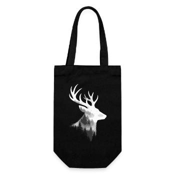 Hirsch, Wald, Natur, Wildnis, Outdoor, Tier - Geschenkbeutel für Flaschen - Schwarz - Vorne