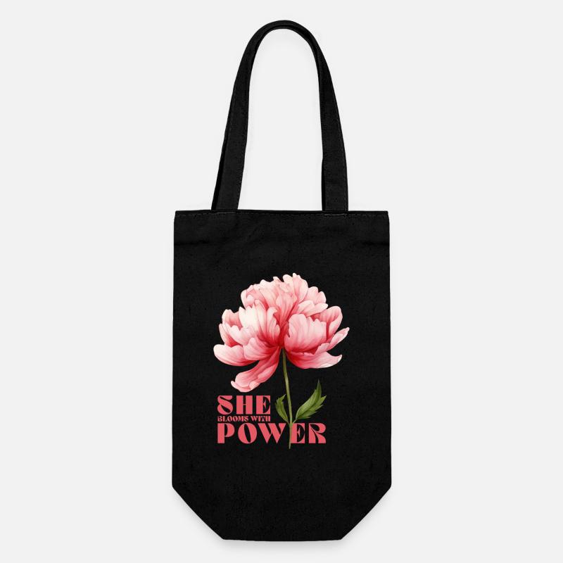 She Blooms With Power - Geschenkbeutel für Flaschen - Schwarz