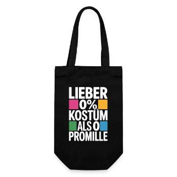 Lieber 0% Kostüm als 0 Promille Saufen Karneval - Geschenkbeutel für Flaschen - Schwarz - Vorne