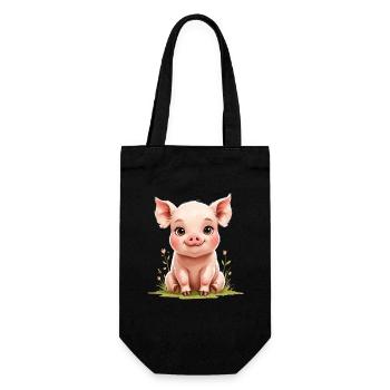 Niedliches Ferkel im Aquarellstil - Geschenkbeutel für Flaschen - Schwarz - Vorne