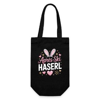 Apres Ski Haserl Hüttengaudi Skifahrerin Skihaserl - Geschenkbeutel für Flaschen - Schwarz - Vorne