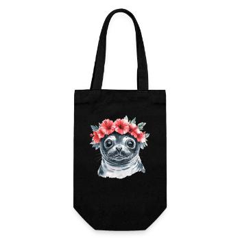Blumenkranz Seehund - Geschenkbeutel für Flaschen - Schwarz - Vorne