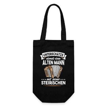 Steirische Harmonika Alter Mann Ziehharmonika - Geschenkbeutel für Flaschen - Schwarz - Vorne