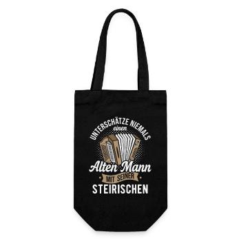 Steirische Harmonika Alter Mann Ziehharmonika - Geschenkbeutel für Flaschen - Schwarz - Vorne