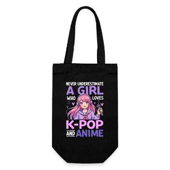 Never Underestimate Girl Who Loves K Pop And Anime - Geschenkbeutel für Flaschen - Schwarz - Vorne