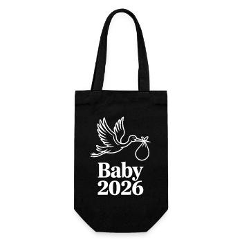 Baby 2026 Storch Geburt Verkündung - Geschenkbeutel für Flaschen - Schwarz - Vorne