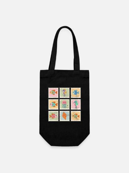 Timbres du motif Animaux de la mer - Sac à bouteille - noir