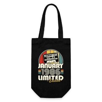 Vintage-Retro-Geburtstagsgeschenk im Januar 1986 - Geschenkbeutel für Flaschen - Schwarz - Vorne