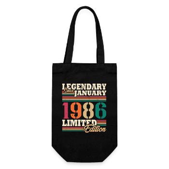 Vintage-Retro-Geburtstagsgeschenk im Januar 1986 - Geschenkbeutel für Flaschen - Schwarz - Vorne
