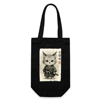 Katzen Samurai  - Geschenkbeutel für Flaschen - Schwarz - Vorne