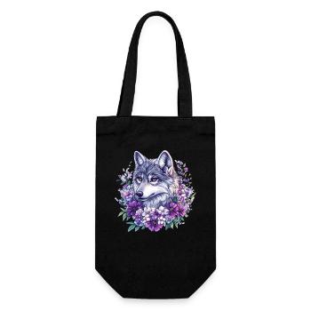 Blumenwolf im Aquarellrahmen - Geschenkbeutel für Flaschen - Schwarz - Vorne