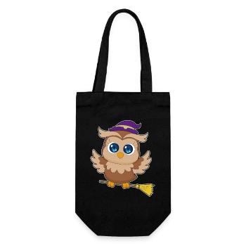 Eule Hexe Besen - Geschenkbeutel für Flaschen - Schwarz - Vorne