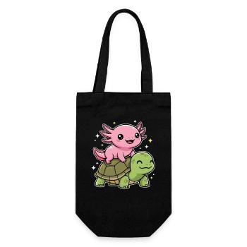 Axolotl und Schildkröte - Geschenkbeutel für Flaschen - Schwarz - Vorne