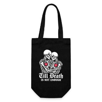 Till death is not enough | Skelett | ewige Liebe - Geschenkbeutel für Flaschen - Schwarz - Vorne