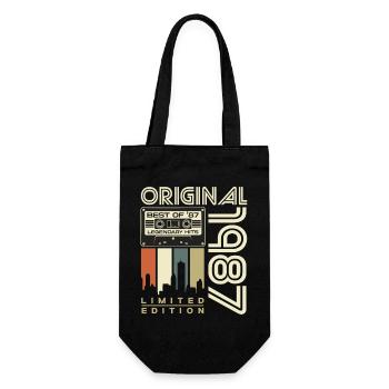 1987 Jahrgang geboren Geburtstag Retro Geschenk - Geschenkbeutel für Flaschen - Schwarz - Vorne
