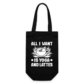 Pilates Enthusiasts All I Want Is Yoga & Lattes - Geschenkbeutel für Flaschen - Schwarz - Vorne