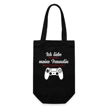 Ich liebe es wenn meine Freundin mich zocken lässt - Geschenkbeutel für Flaschen - Schwarz - Vorne