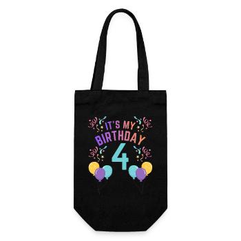 4 Years Girl It's My Birthday Kids Birthday - Gift Bag for Bottles - black - Front
