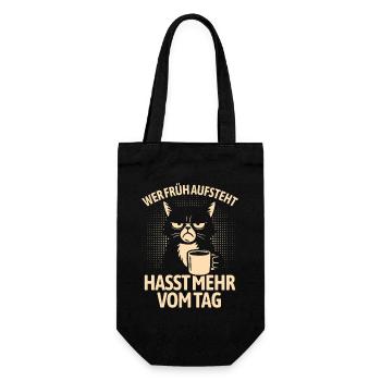 Katze - Wer früh aufsteht hasst mehr vom Tag - Geschenkbeutel für Flaschen - Schwarz - Vorne