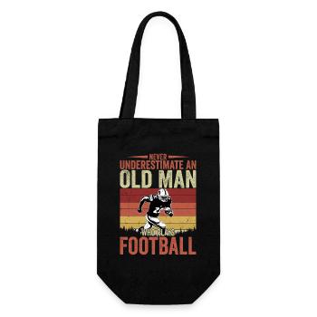 Never Underestimate An Old Man Who Plays Football  - Geschenkbeutel für Flaschen - Schwarz - Vorne