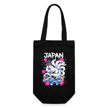 Kitsune Japan Pagode – Anime Fuchsgeist  - Geschenkbeutel für Flaschen - Schwarz - Vorne