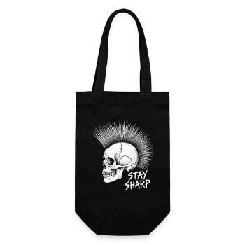 Stay Sharp Punk Skull – Irokese Totenkopf Design - Geschenkbeutel für Flaschen - Schwarz - Vorne