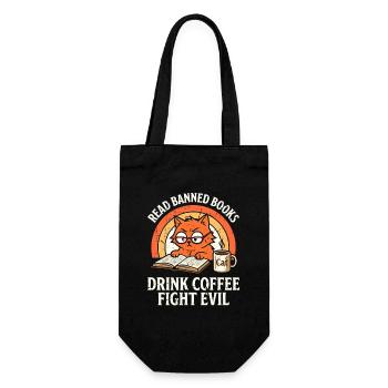 Read Banned Books Drink Coffee Fight Evil Cat - Gift Bag for Bottles - black - Front