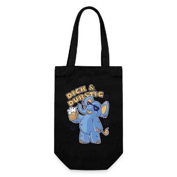 Dick und Durstig Lustiger Spruch Saufen Bier - Geschenkbeutel für Flaschen - Schwarz - Vorne