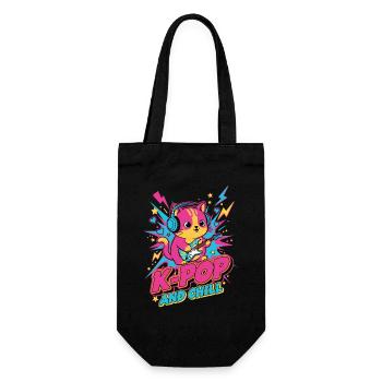 Süße K-Pop-Katze K-POP AND CHILL Koreanische Musik-Anime - Geschenkbeutel für Flaschen - Schwarz - Vorne