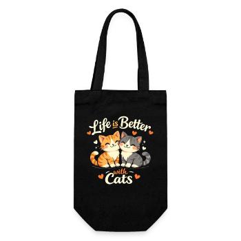 Leben Besser Mit Katzen - Geschenkbeutel für Flaschen - Schwarz - Vorne