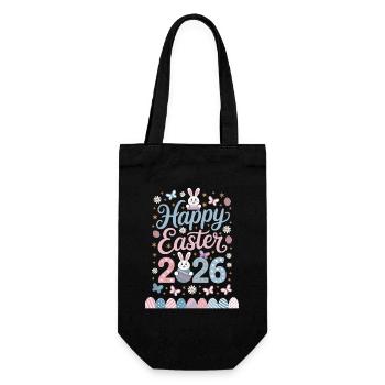 Happy Easter 2026 with cute bunnies and - Gift Bag for Bottles - black - Front