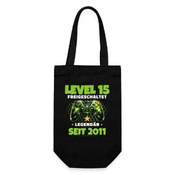 15. Geburtstag Gamer Shirt Level 15 freigeschaltet - Geschenkbeutel für Flaschen - Schwarz - Vorne