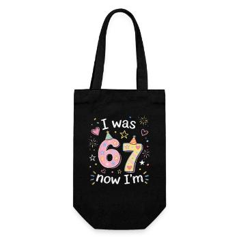 7. Geburtstag Mädchen 7 Jahre, I was 6 now Im 7 - Geschenkbeutel für Flaschen - Schwarz - Vorne