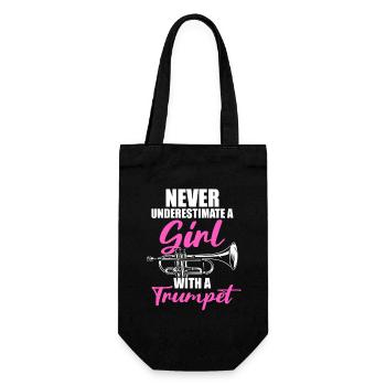 A girl with a trumpet trumpet player - Gift Bag for Bottles - black - Front