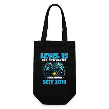 15th Birthday Gamer Shirt Level 15 Unlocked - Gift Bag for Bottles - black - Front